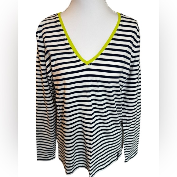 Lauren Ralph Lauren Tops - Lauren Ralph Lauren Navy and White Striped V-Neck Top Size L